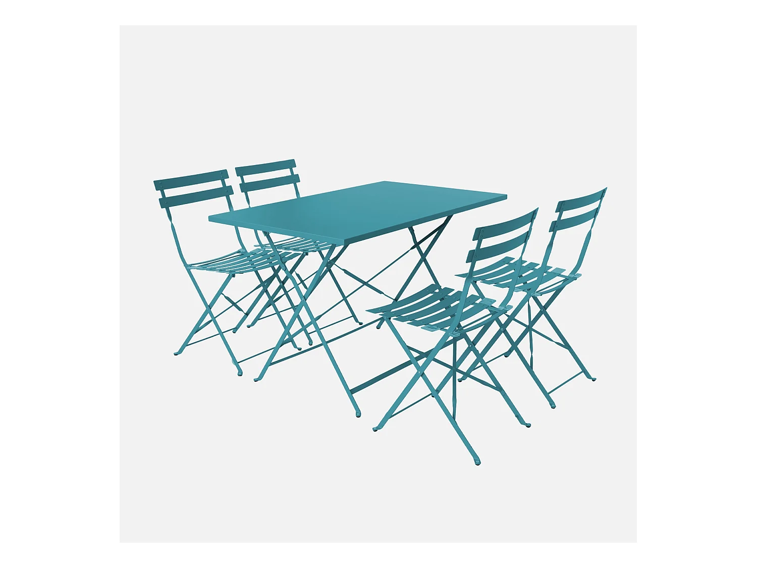Table de jardin bistrot pliante métal + 4 assises 110 x 70cm. avec quatre chaises pliantes. acier thermolaqué