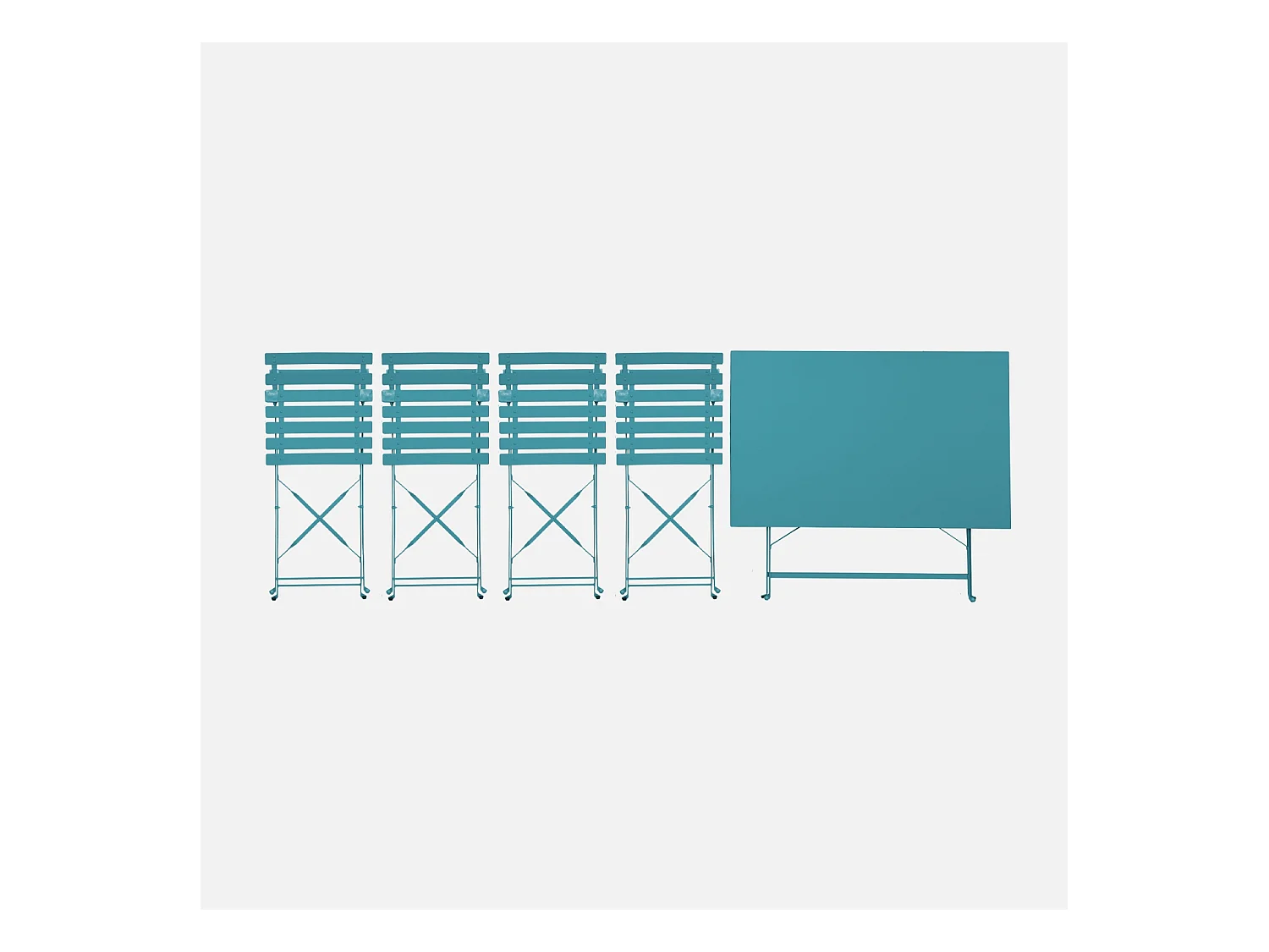 Table de jardin bistrot pliante métal + 4 assises 110 x 70cm. avec quatre chaises pliantes. acier thermolaqué