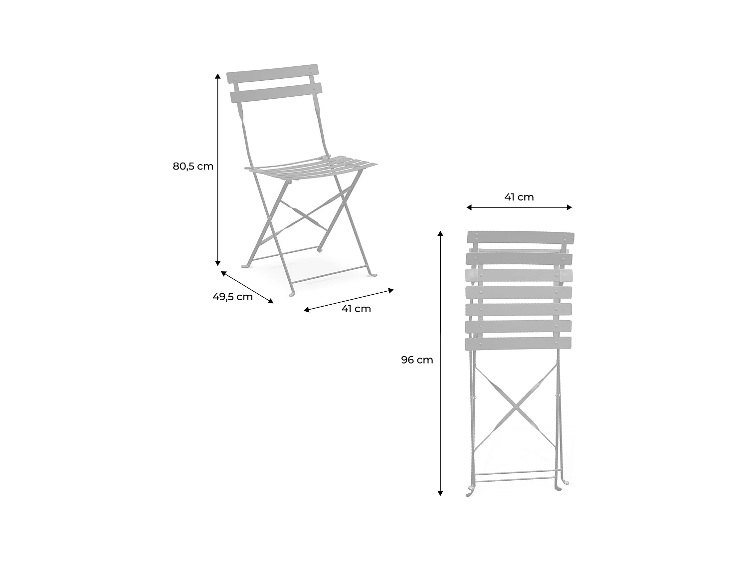 Table de jardin bistrot pliante métal + 4 assises 110 x 70cm. avec quatre chaises pliantes. acier thermolaqué