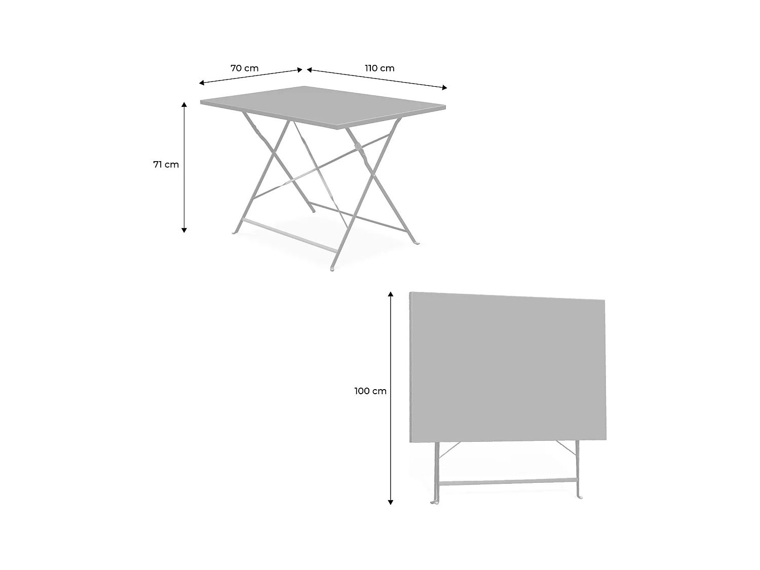 Table de jardin bistrot pliante métal + 4 assises 110 x 70cm. avec quatre chaises pliantes. acier thermolaqué