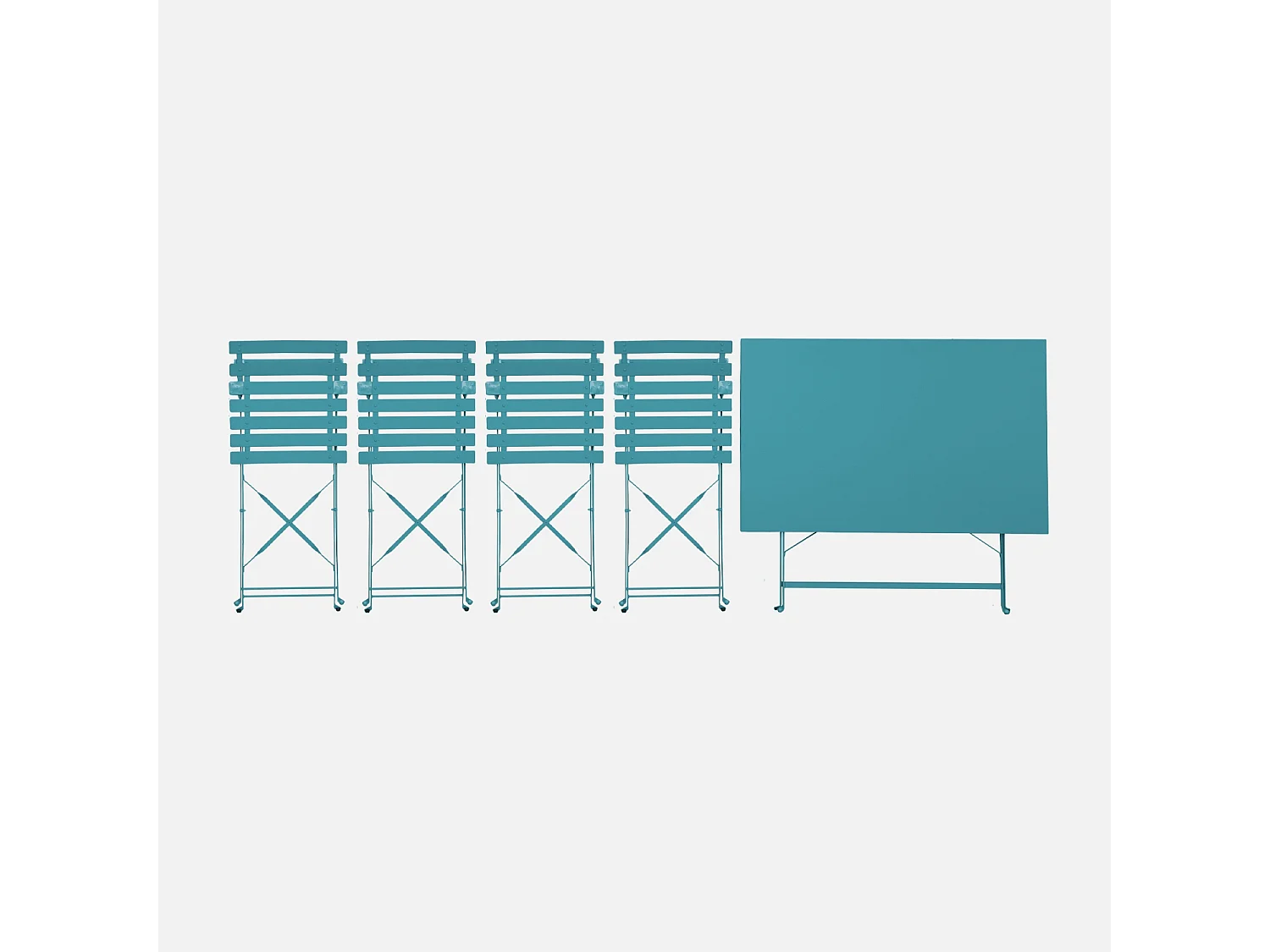 Table de jardin bistrot pliante métal + 4 assises 110 x 70cm. avec quatre chaises pliantes. acier thermolaqué