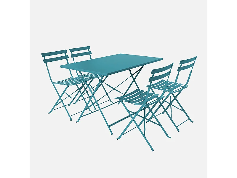 Table de jardin bistrot pliante métal + 4 assises 110 x 70cm. avec quatre chaises pliantes. acier thermolaqué