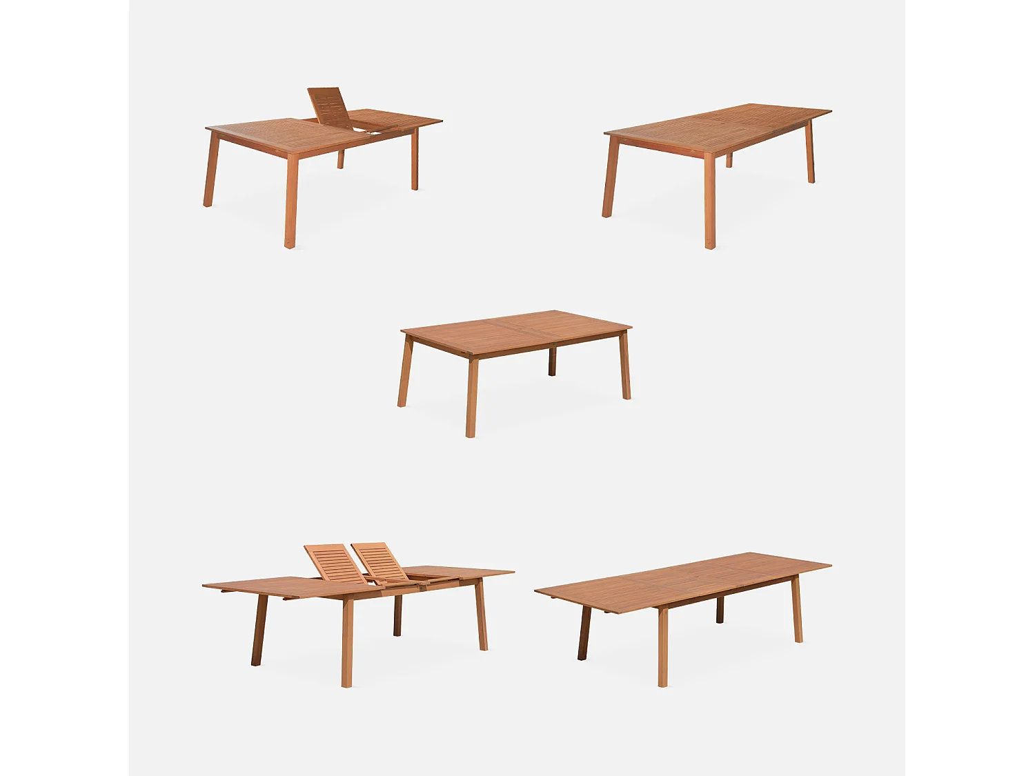 Set tavolo da giardino allungabile in legno con 10 sedie, marrone