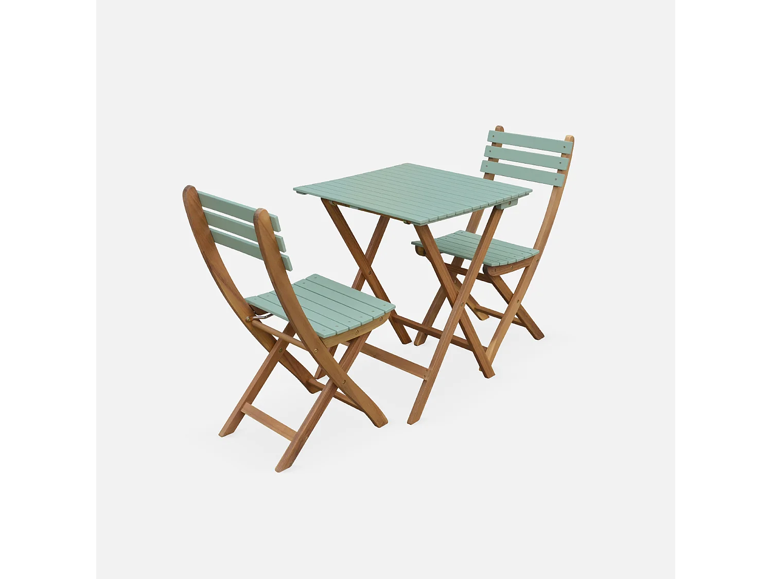 Set tavolo da giardino bistrot in acacia, 2 posti verde grigio