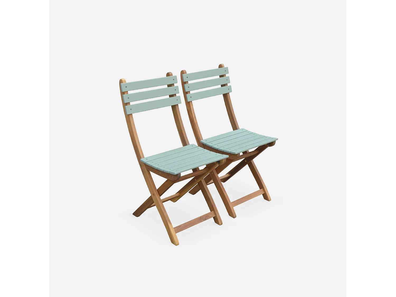 Set tavolo da giardino bistrot in acacia, 2 posti verde grigio