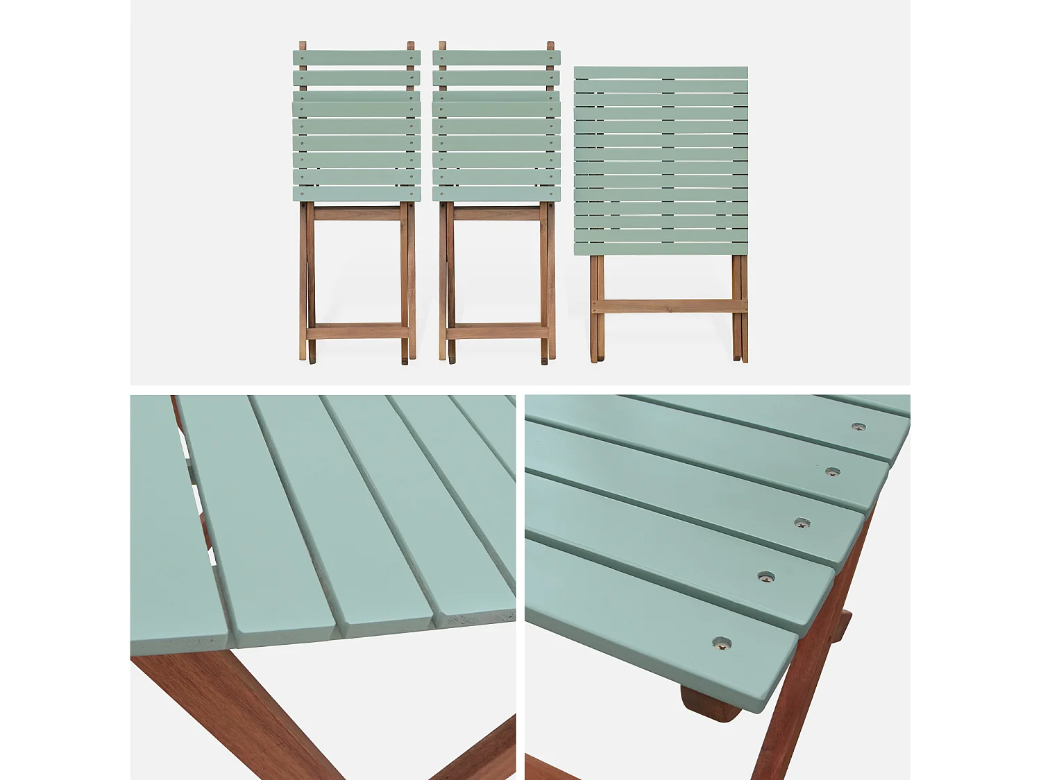 Set tavolo da giardino bistrot in acacia, 2 posti verde grigio