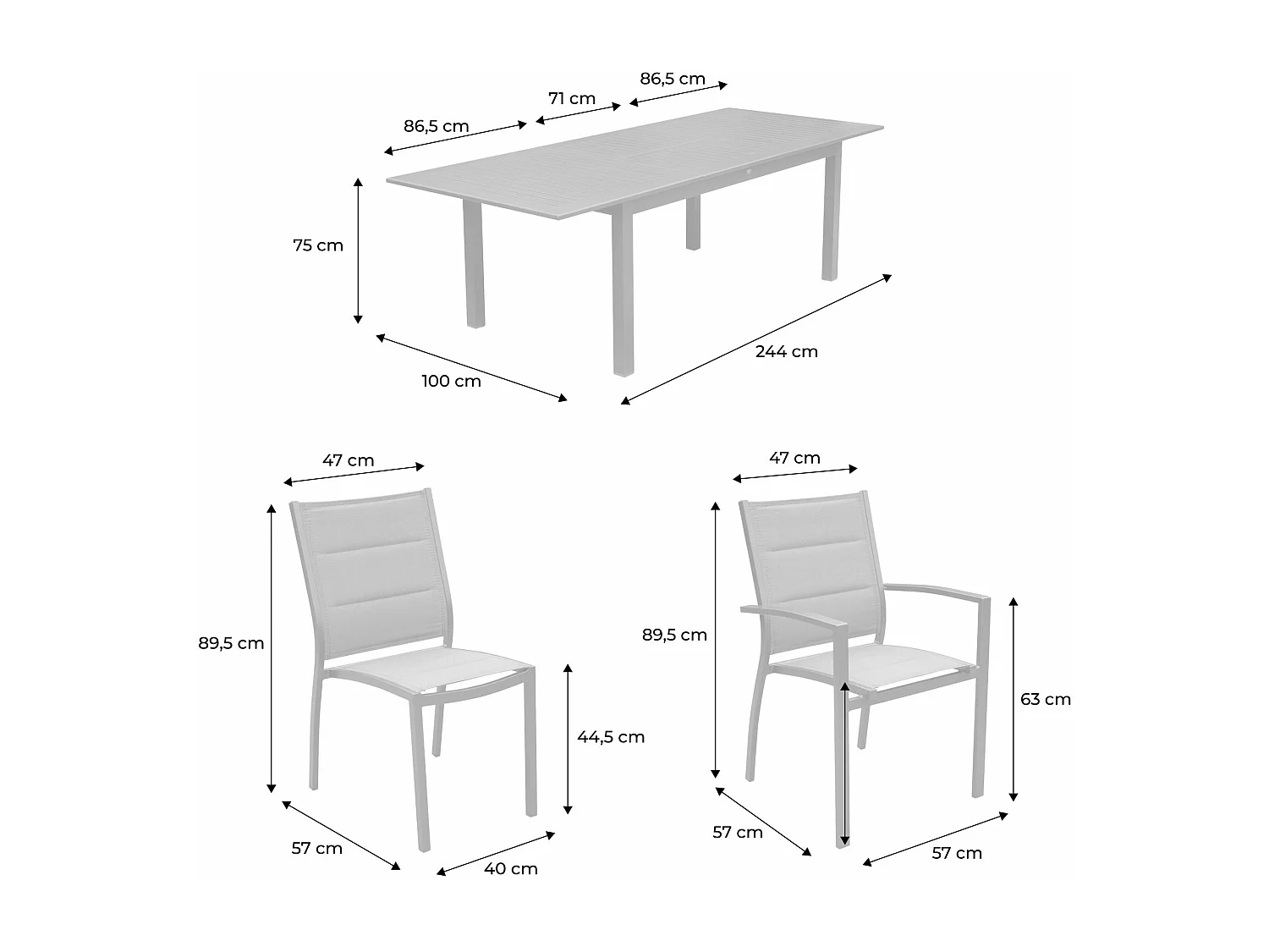 Mesa de jardín extensible de aluminio con 8 sillas blanco