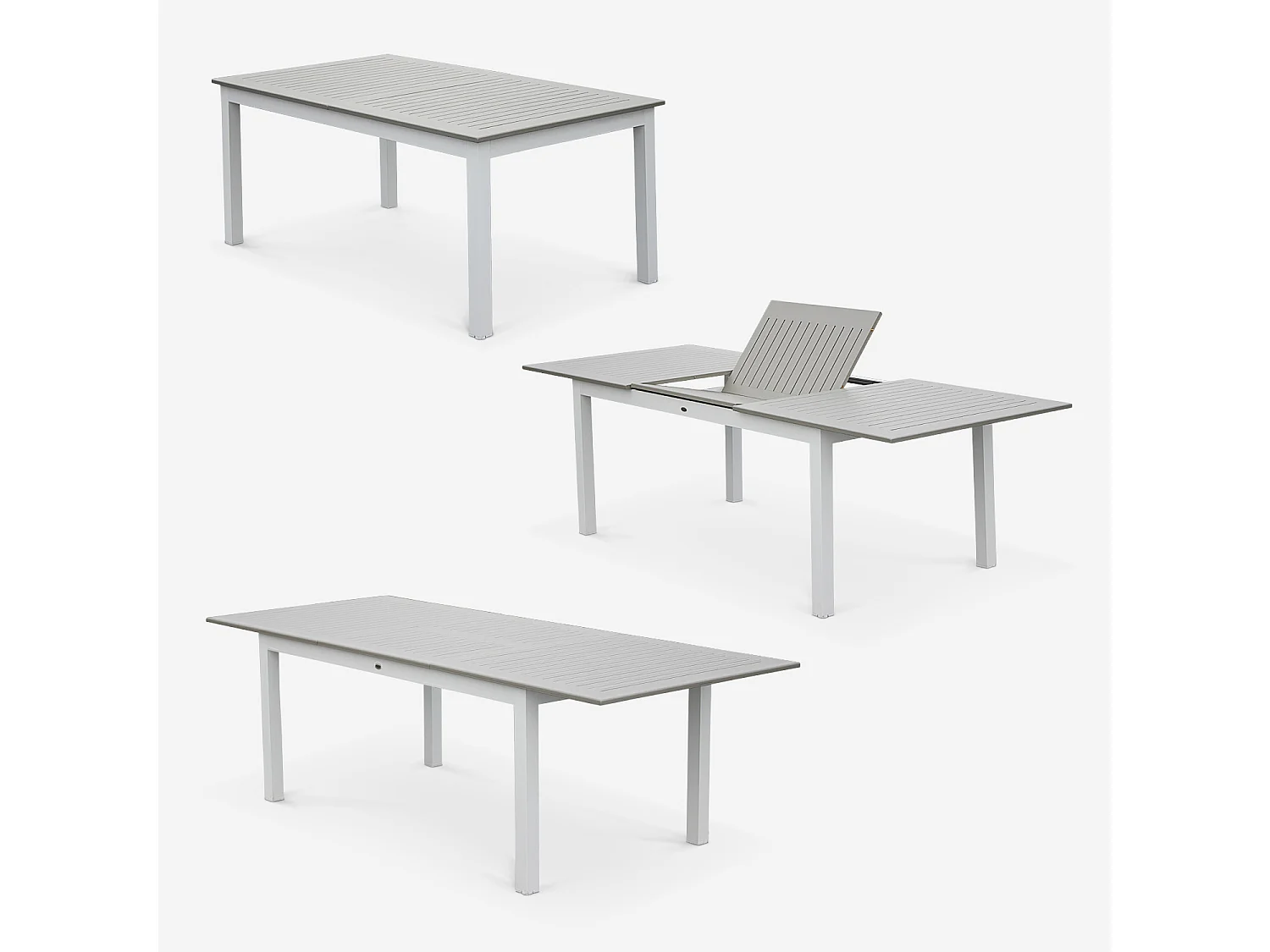 Mesa de jardín extensible de aluminio con 8 sillas blanco