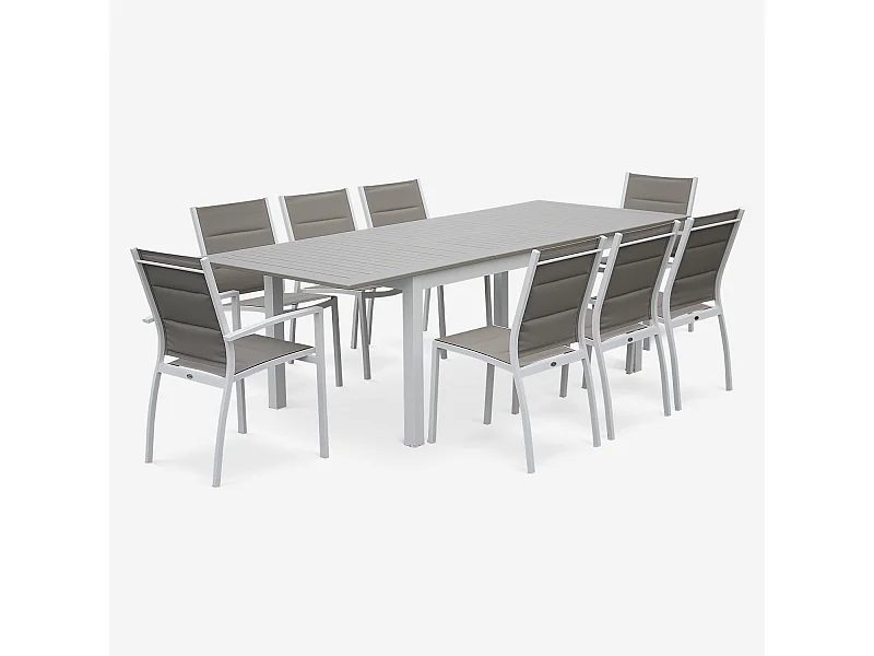 Set tavolo da giardino allungabile in alluminio, 8 posti, bianco