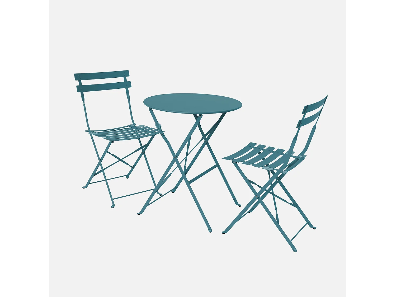Set mesa de jardín bistró plegable de acero con 2 sillas,  ø60cm azul