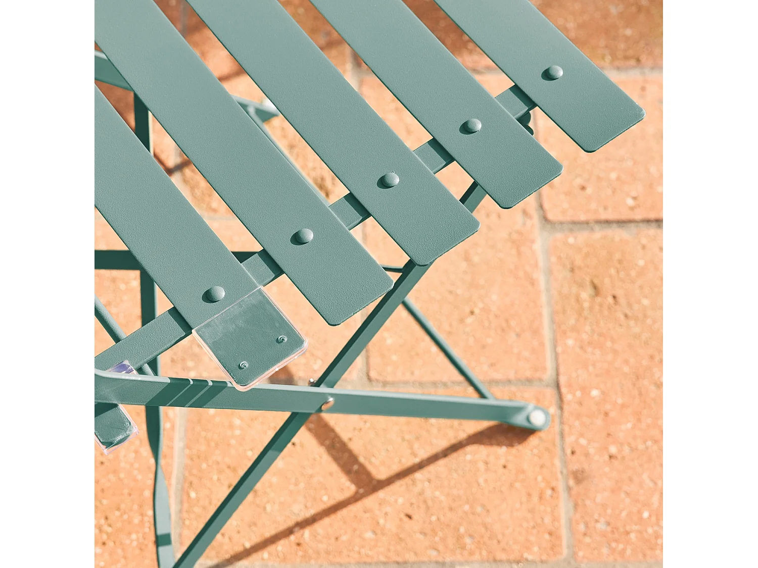 Set mesa de jardín bistró plegable de acero con 2 sillas,  ø60cm azul