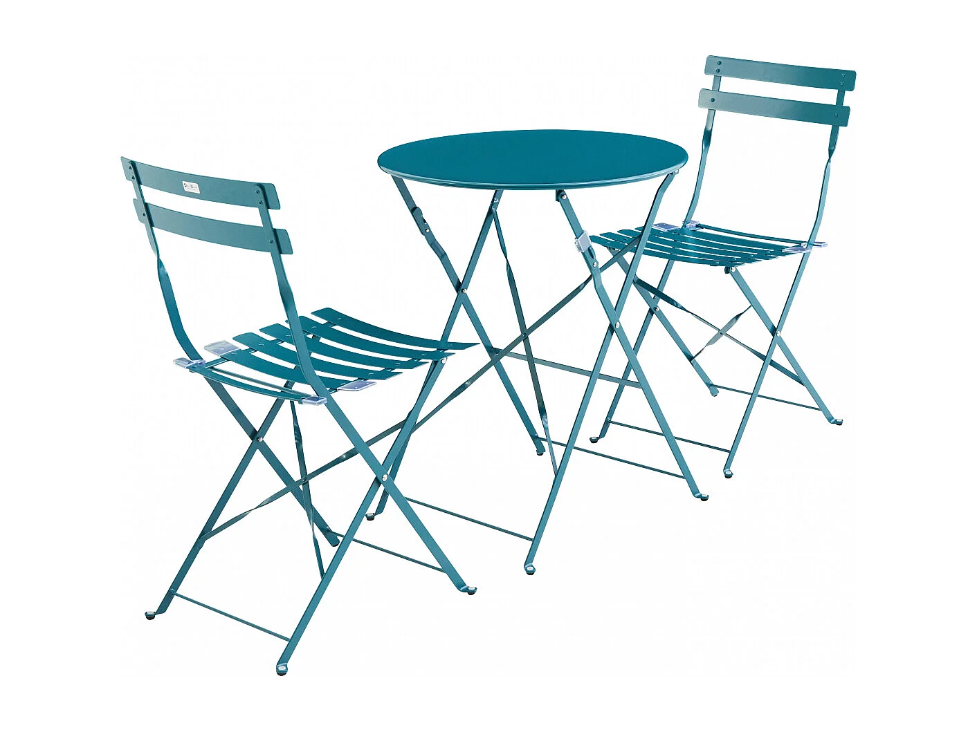 Set mesa de jardín bistró plegable de acero con 2 sillas,  ø60cm azul