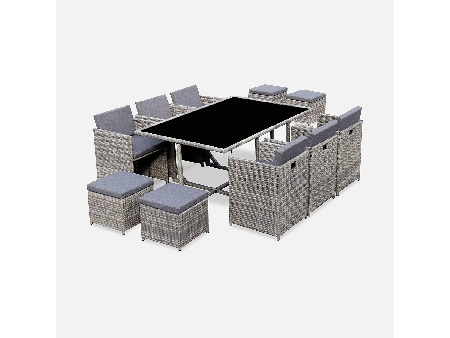 Set tavolo da giardino in resina intrecciata, 6-10 posti, scala di