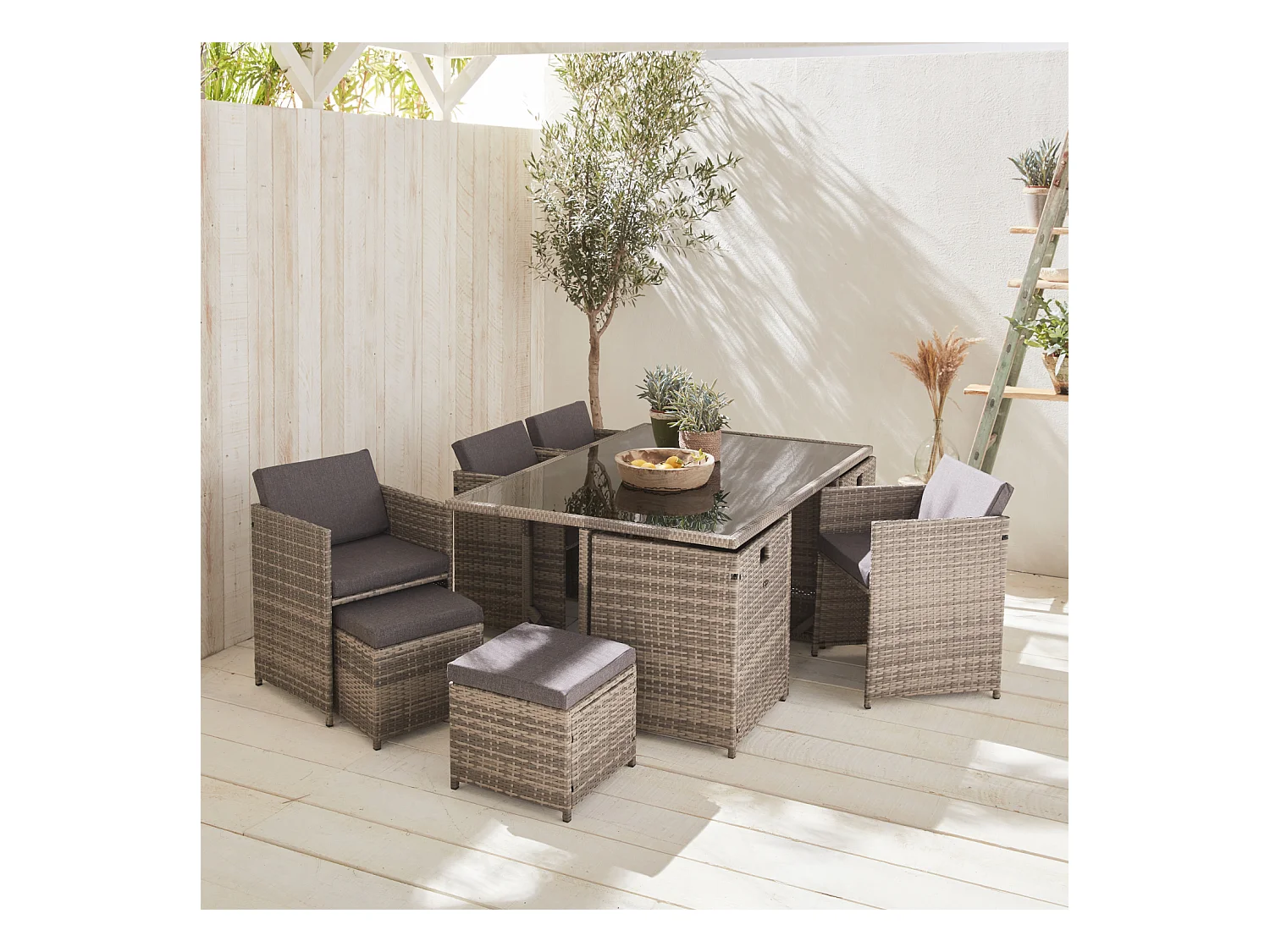 Mesa de jardín de resina de 10 plazas varios tonos de grises