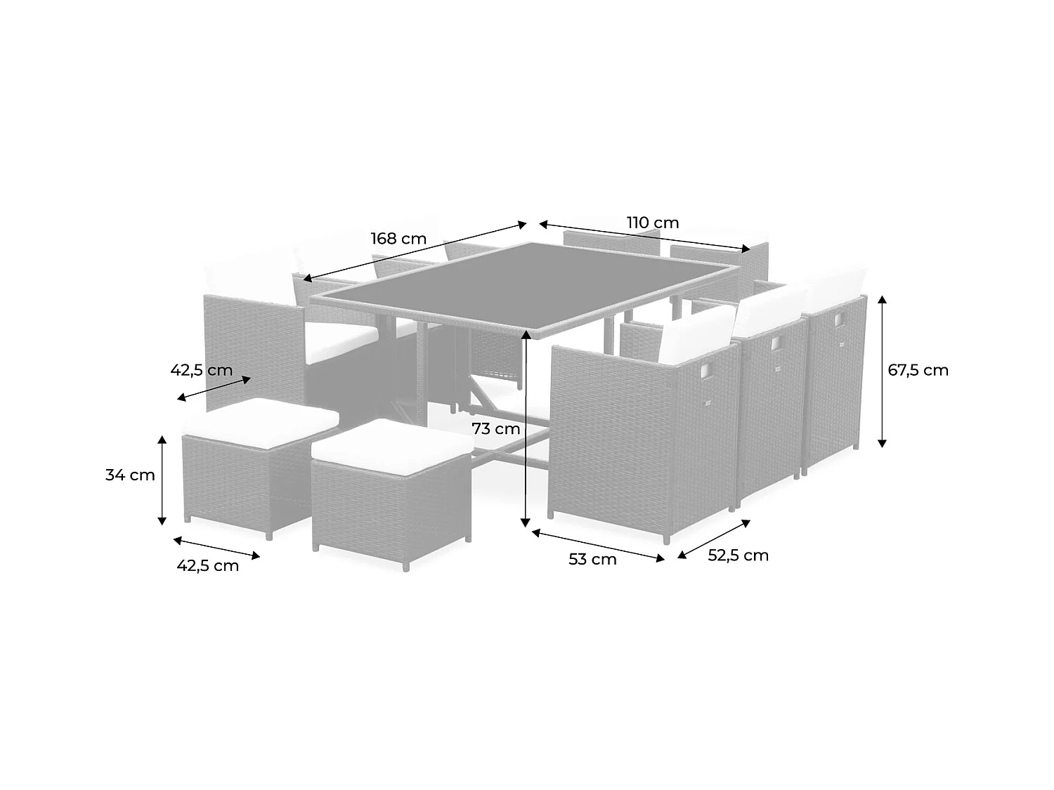 Mesa de jardín de resina de 10 plazas varios tonos de grises