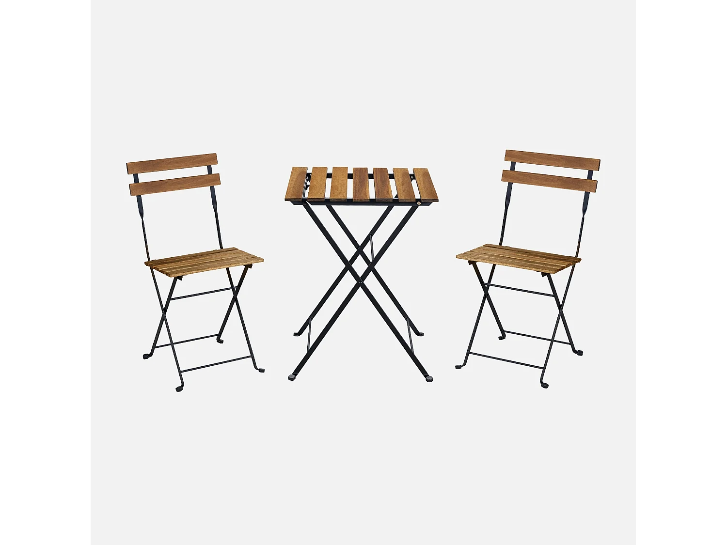 Set tavolo da bistrot in legno, metallo, 2 sedie pieghevoli, nero