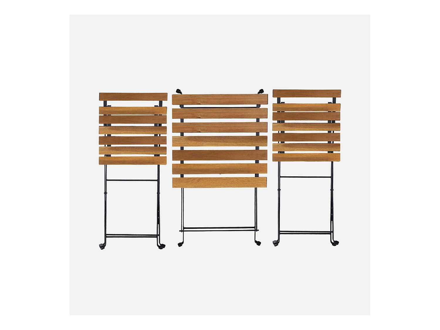 Set tavolo da bistrot in legno, metallo, 2 sedie pieghevoli, nero