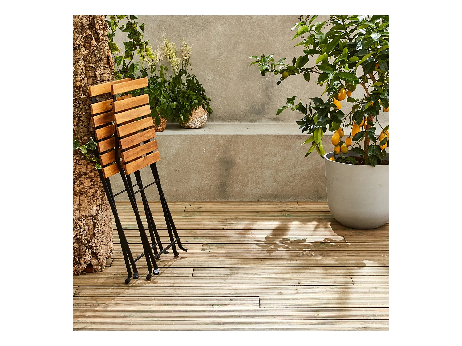 Set tavolo da bistrot in legno, metallo, 2 sedie pieghevoli, nero