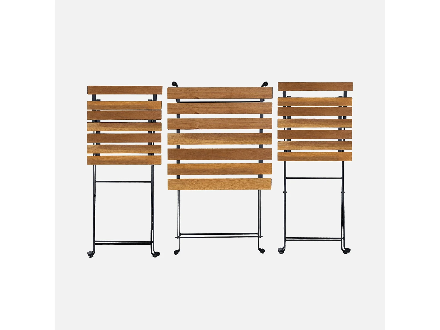 Table de bistrot pliante bois d'acacia et métal + 2 assises 55 x 54 cm