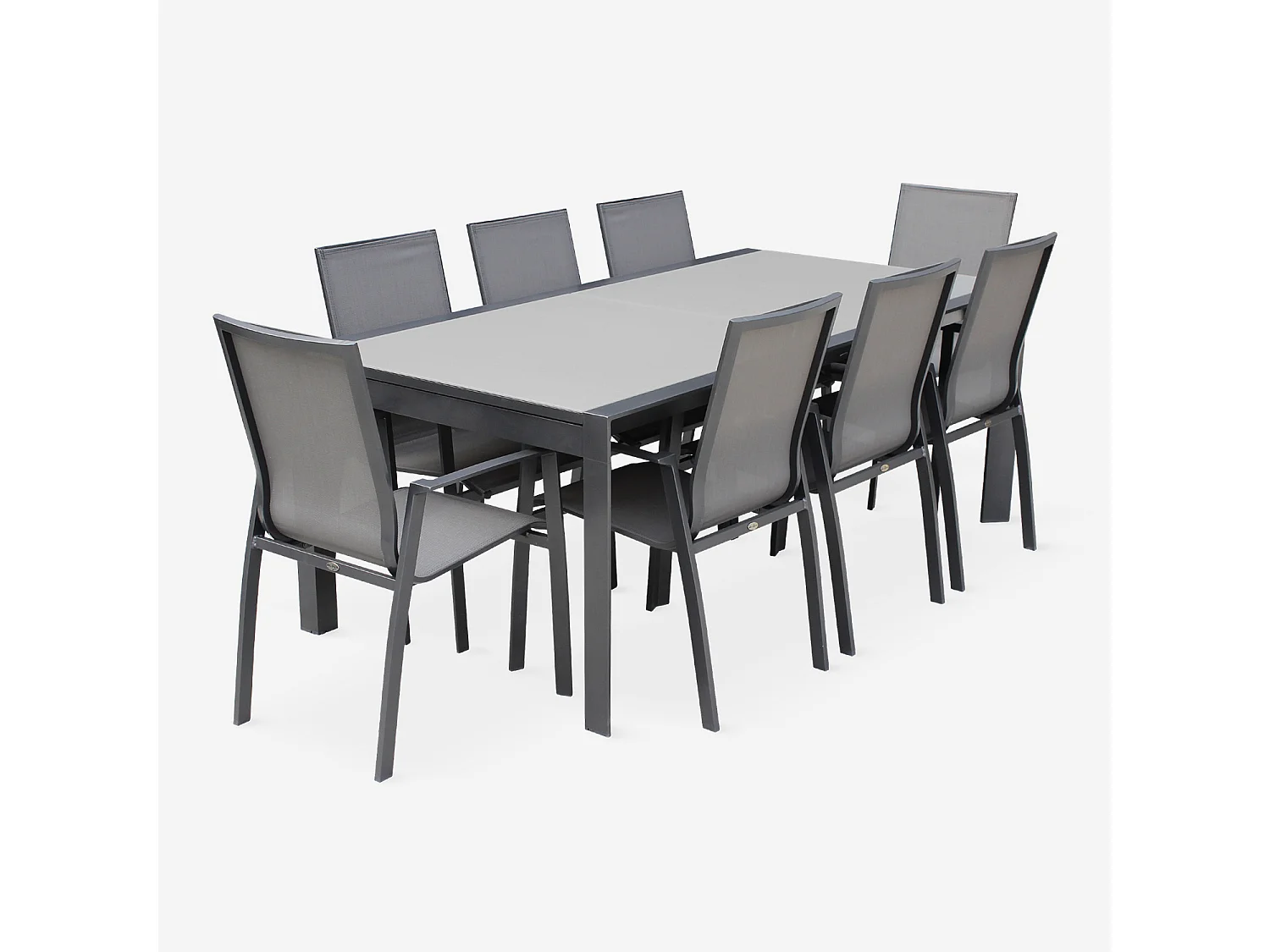 Set tavolo da giardino allungabile in alluminio, 8 sedie, grigio scuro