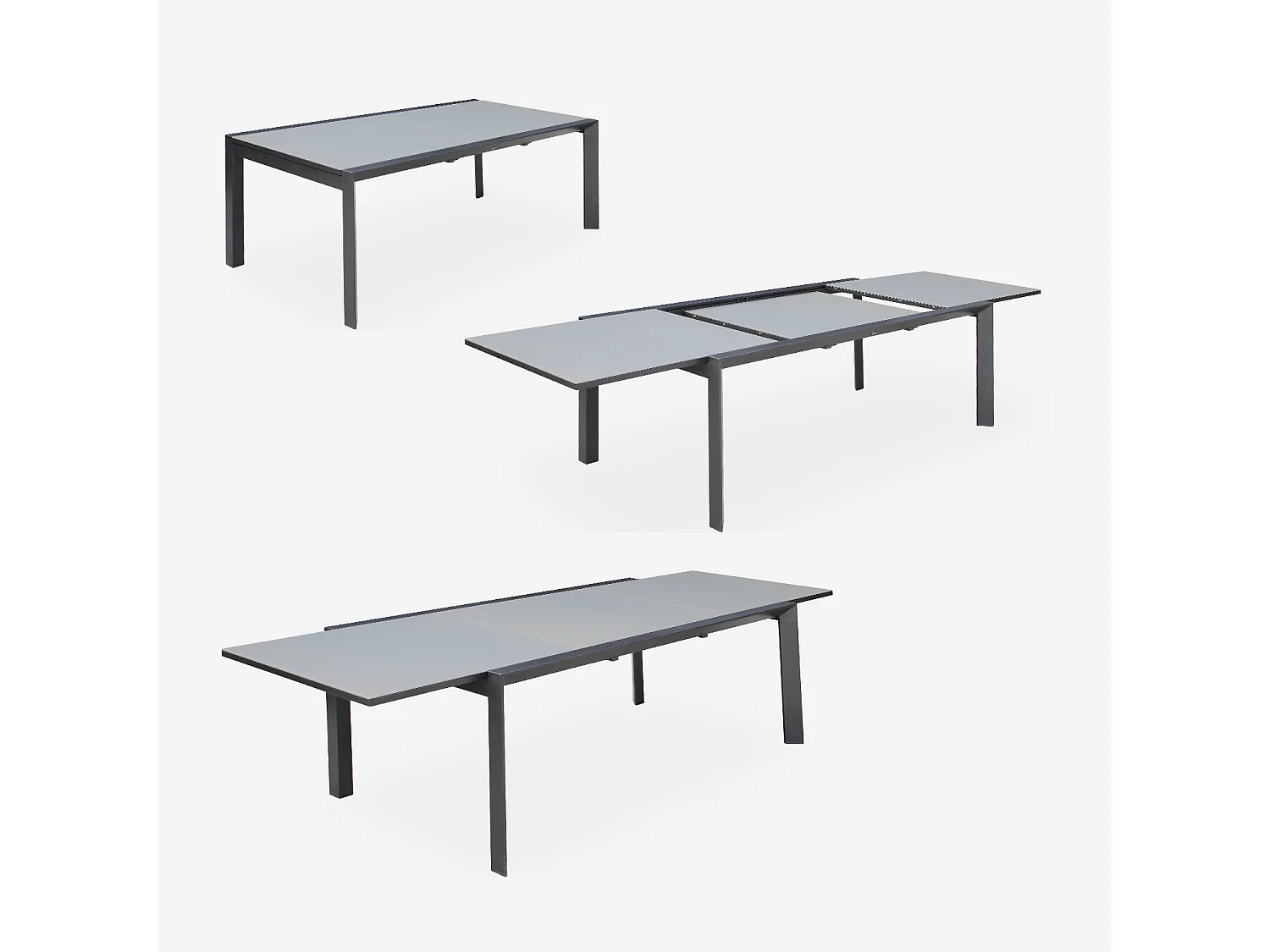 Set tavolo da giardino allungabile in alluminio, 8 sedie, grigio scuro