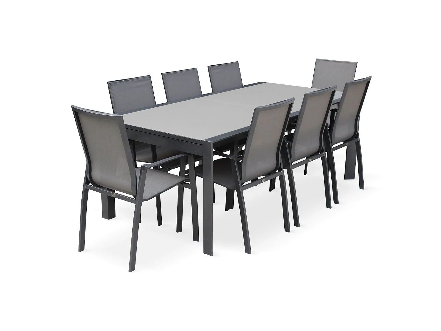 Set tavolo da giardino allungabile in alluminio, 8 sedie, grigio scuro