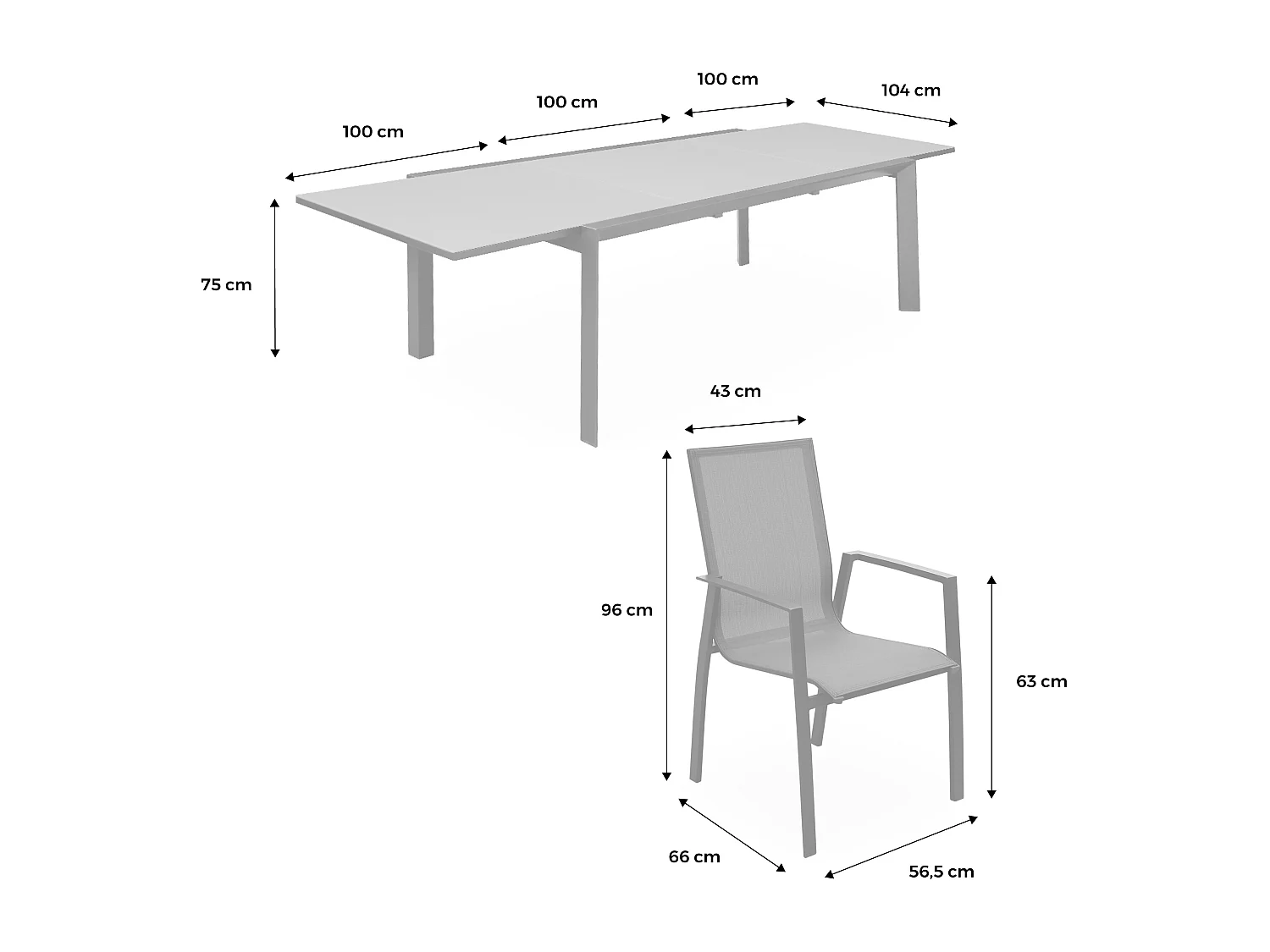 Set tavolo da giardino allungabile in alluminio, 8 sedie, grigio scuro