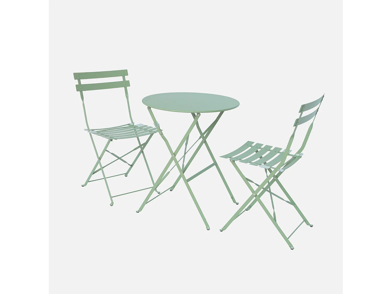 Set mesa de jardín bistró plegable de acero con 2 sillas,  ø60cm verde