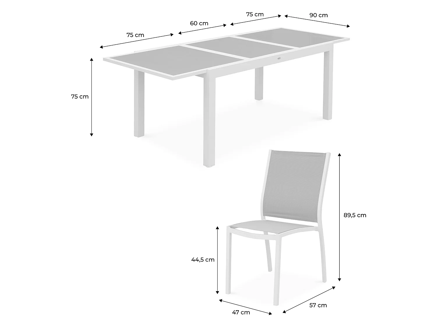 Mesa de jardín extensible de aluminio con 6 sillas gris