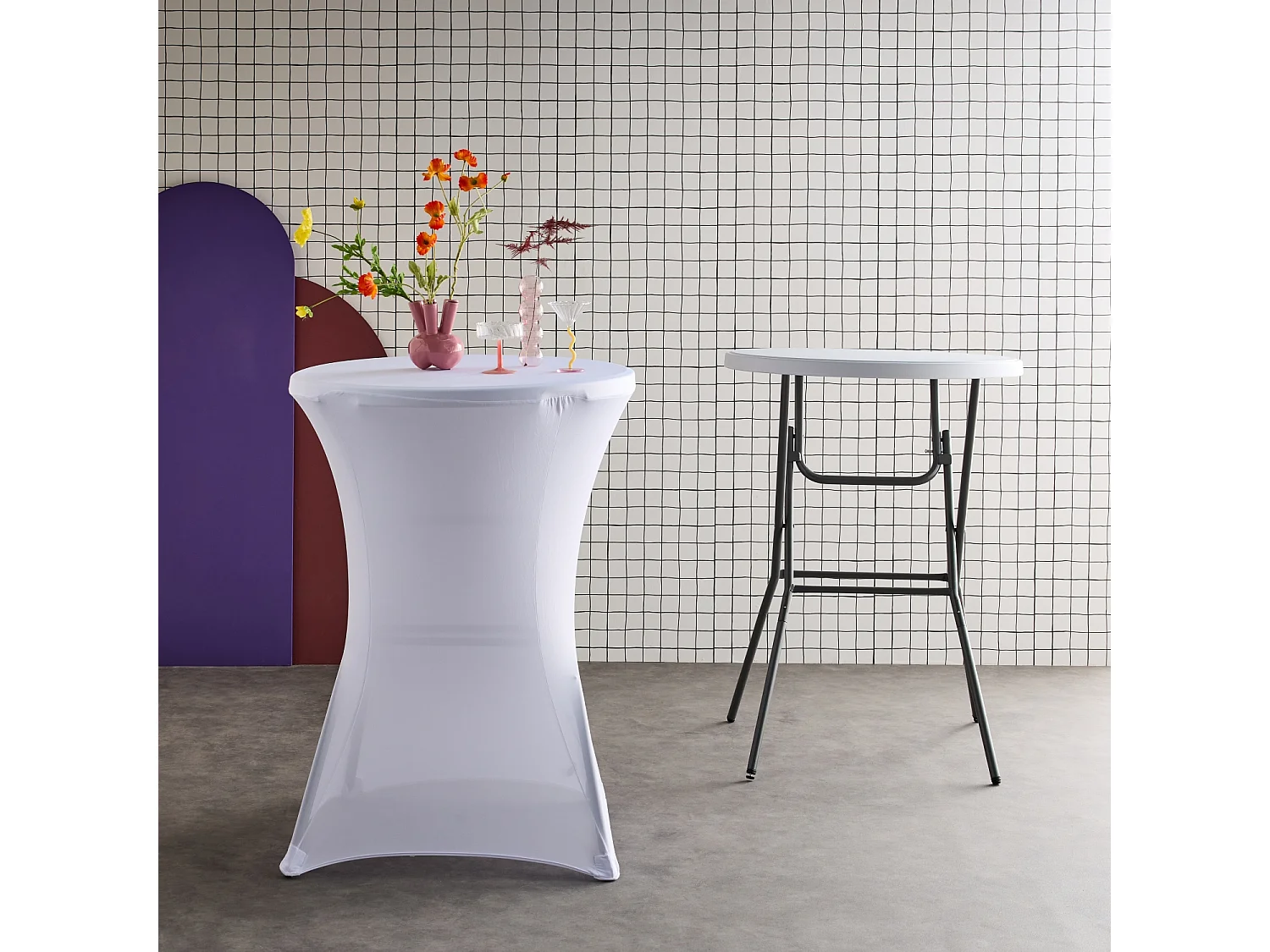 Set di 2 tavoli pieghevole con copertura protettiva, bianco