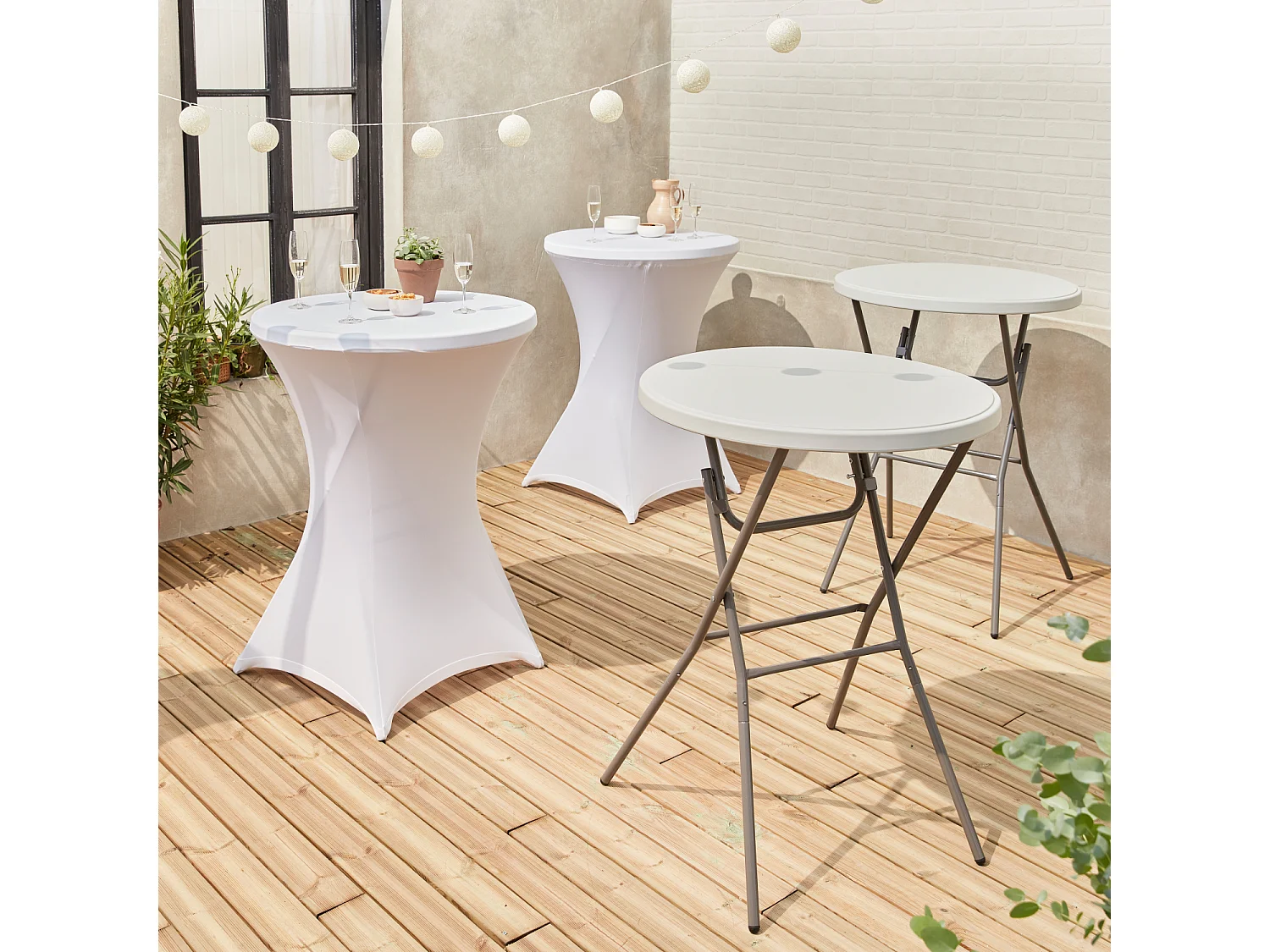 Set di 2 tavoli pieghevole con copertura protettiva, bianco