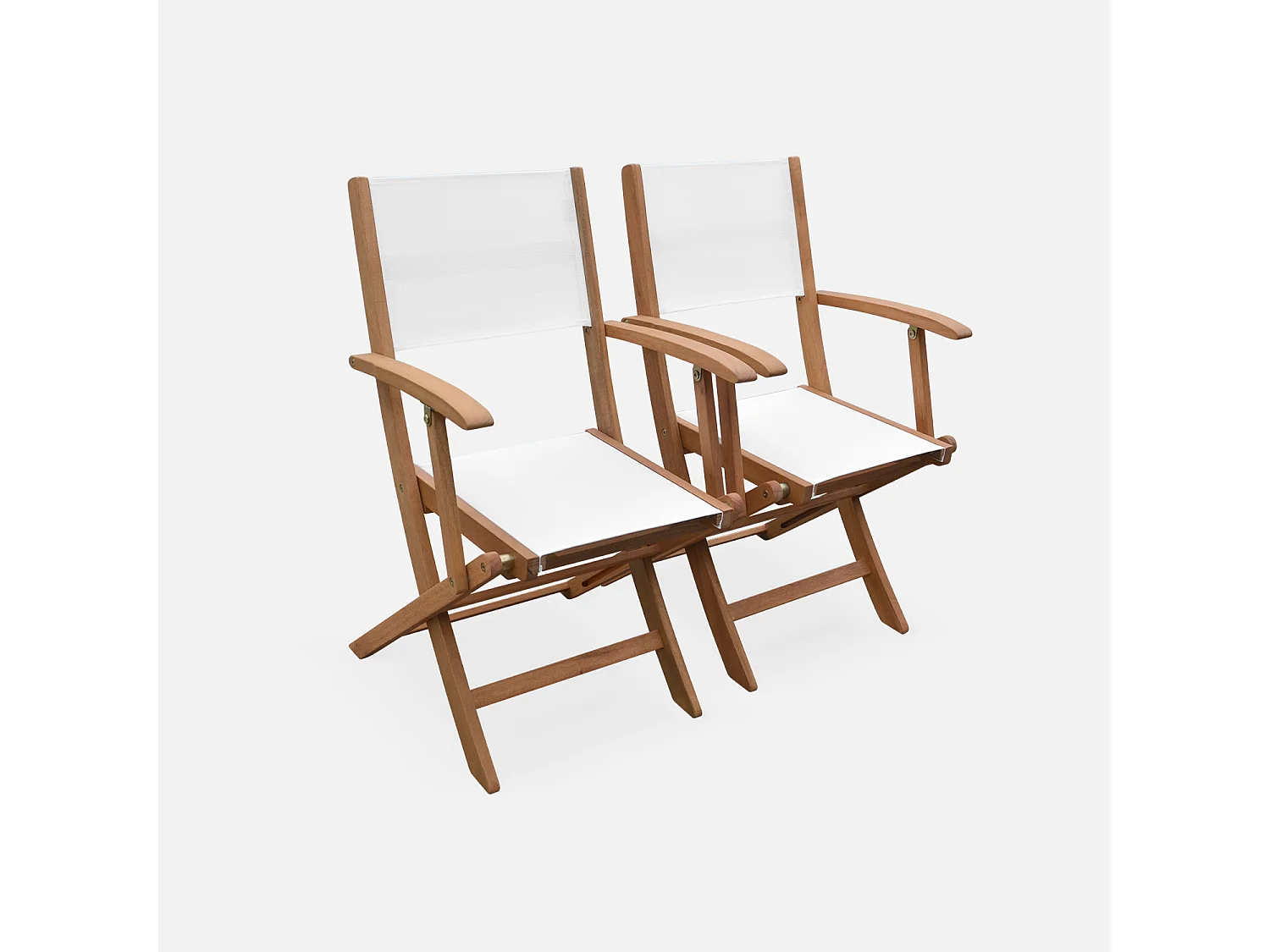 Table de jardin extensible bois d'eucalyptus + 8 assises en bois d'Eucalyptus huilé et textilène blanc