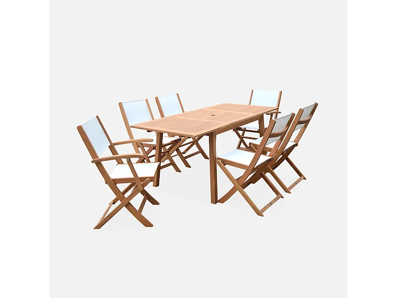 Set tavolo da giardino rettangolare allungabile in legno, 6 posti,