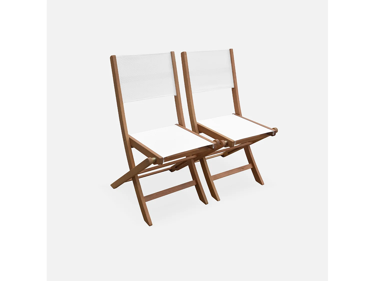 Salon de jardin en bois extensible - Almeria - Table 120/180cm avec rallonge. 2 fauteuils et 4 chaises. en bois d'Eucalyptus huilé et textilène blanc