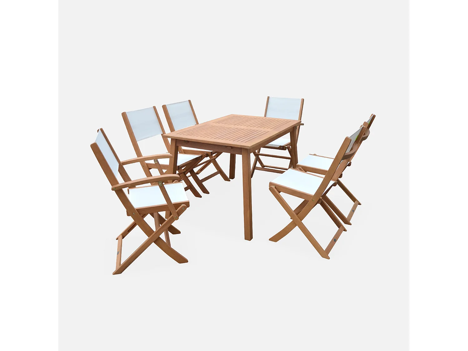 Set tavolo da giardino rettangolare allungabile in legno, 6 posti,