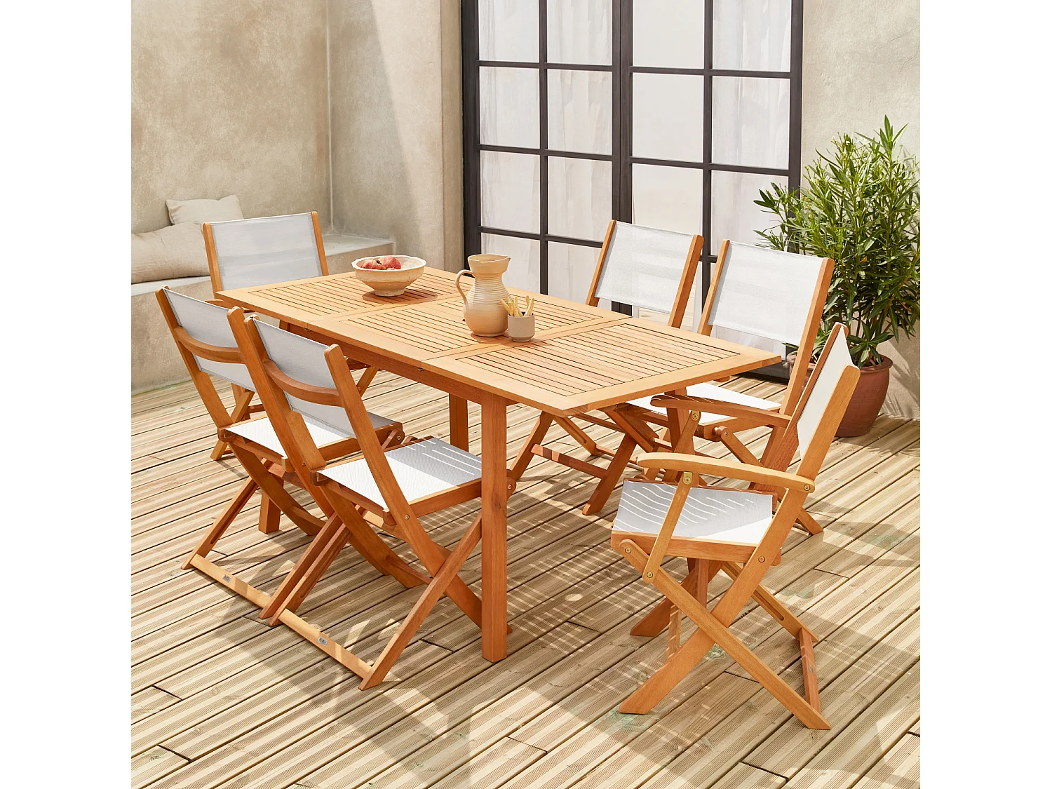 Set tavolo da giardino rettangolare allungabile in legno, 6 posti,