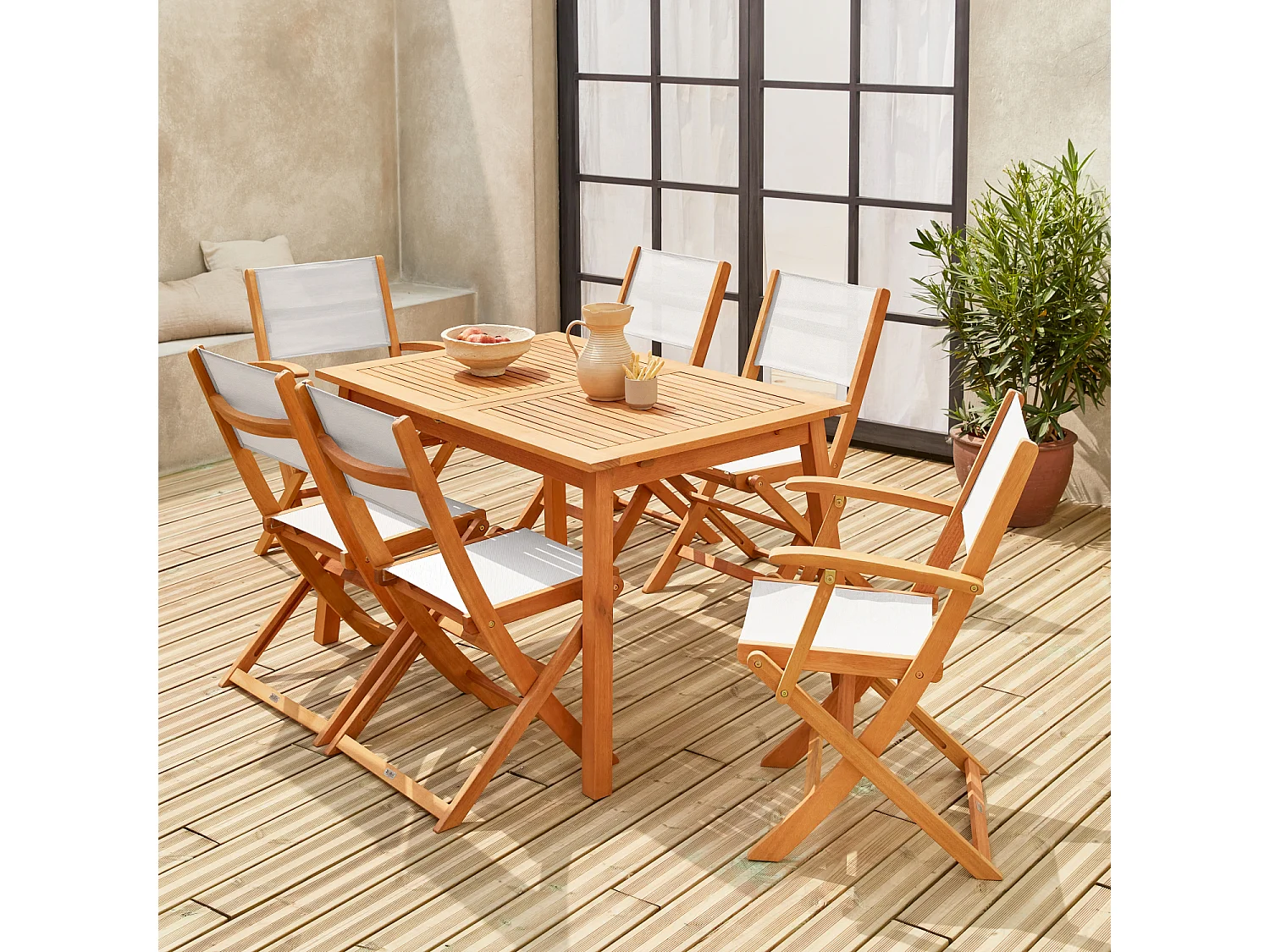 Set tavolo da giardino rettangolare allungabile in legno, 6 posti,