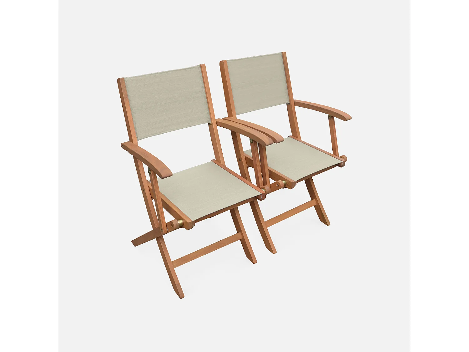 Salon de jardin en bois extensible - Almeria - Table 120/180cm avec rallonge. 2 fauteuils et 4 chaises. en bois d'Eucalyptus huilé et textilène gris taupe