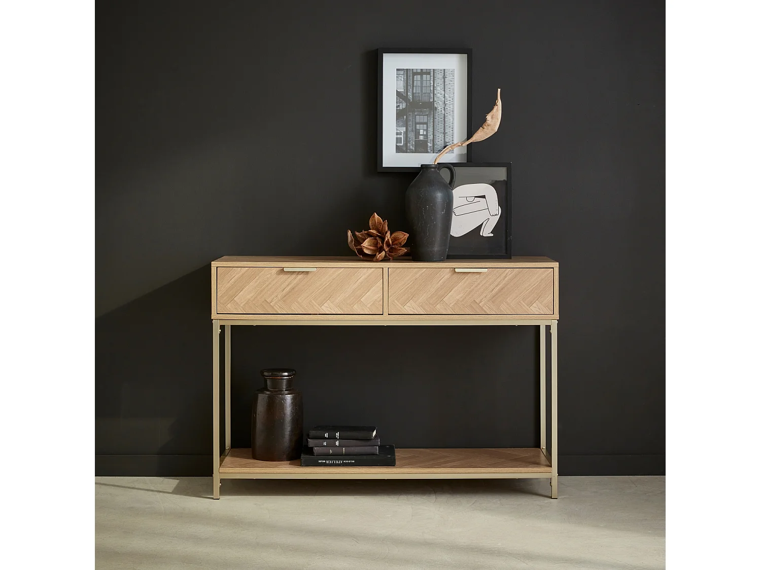 Console. Budapest. deux tiroirs. une étagère. L 110 x l 35 x H 75cm