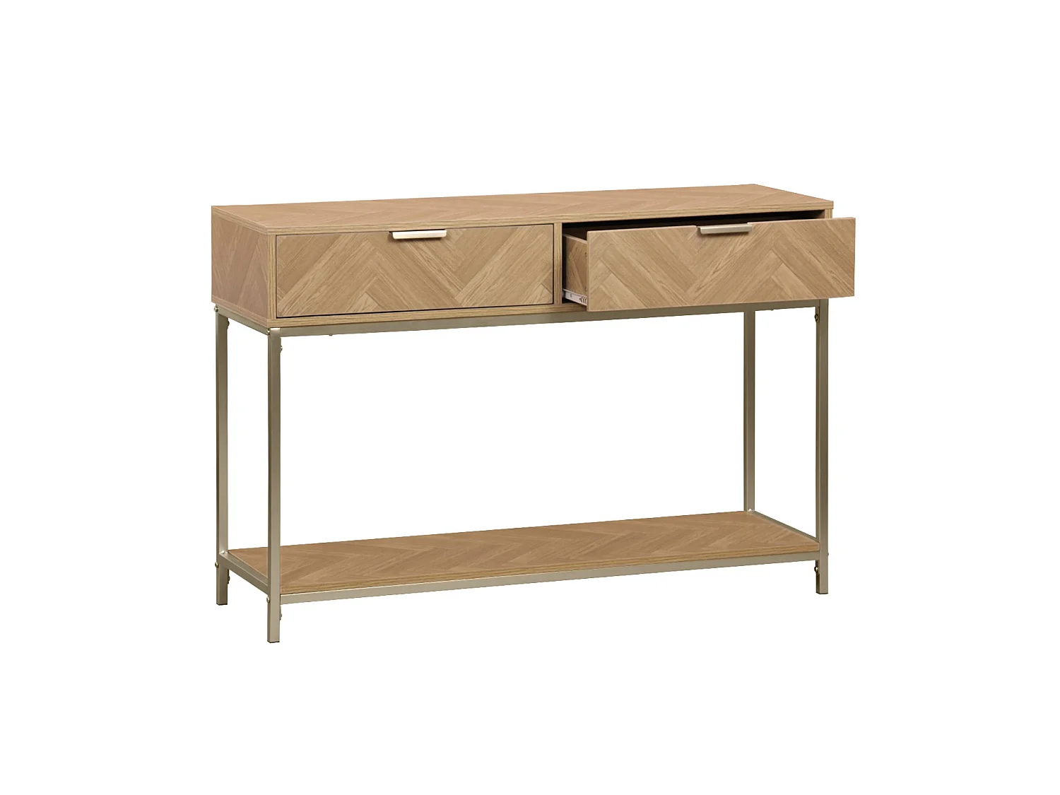 Consolle a spina di pesce con effetto legno, 110cm, Budapest, Marrone naturale, 110x35x75 cm