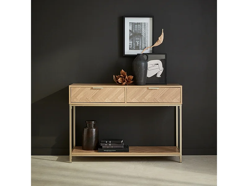 Console effet bois décor chevrons 2 tiroirs naturel - Budapest