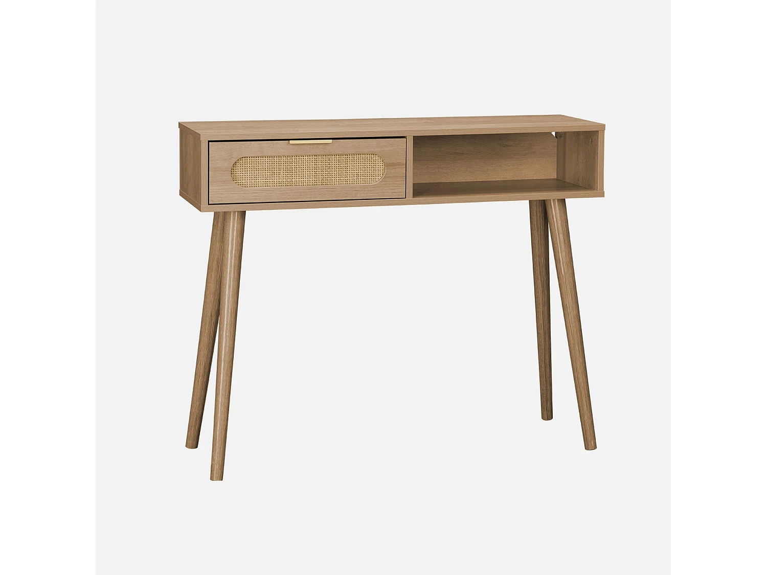 Consolle scandinava in canna e legno, 100cm, marrone naturale