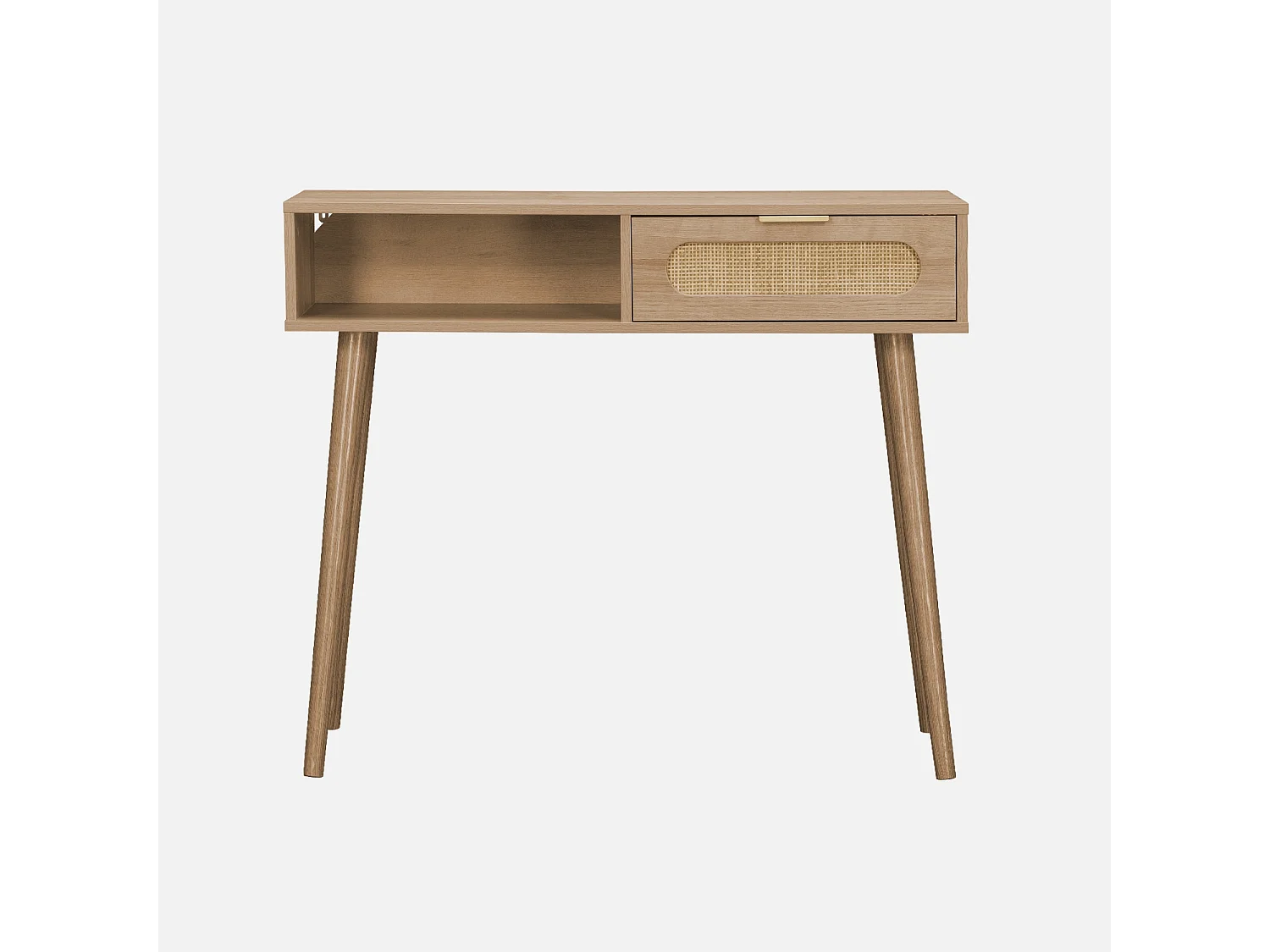 Consolle scandinava in canna e legno, 100cm, marrone naturale