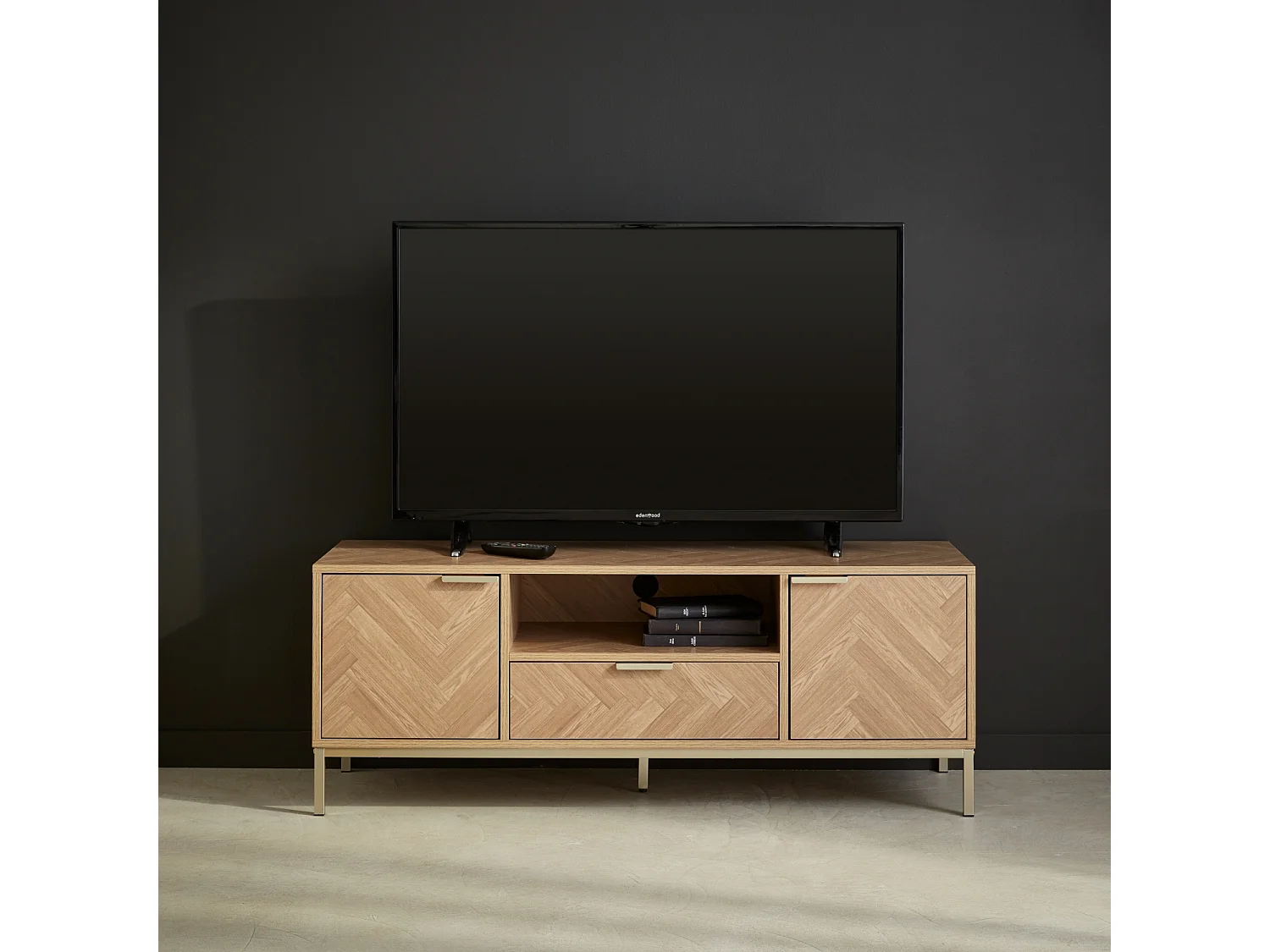 Mueble tv efecto madera en espiga 120cm natural