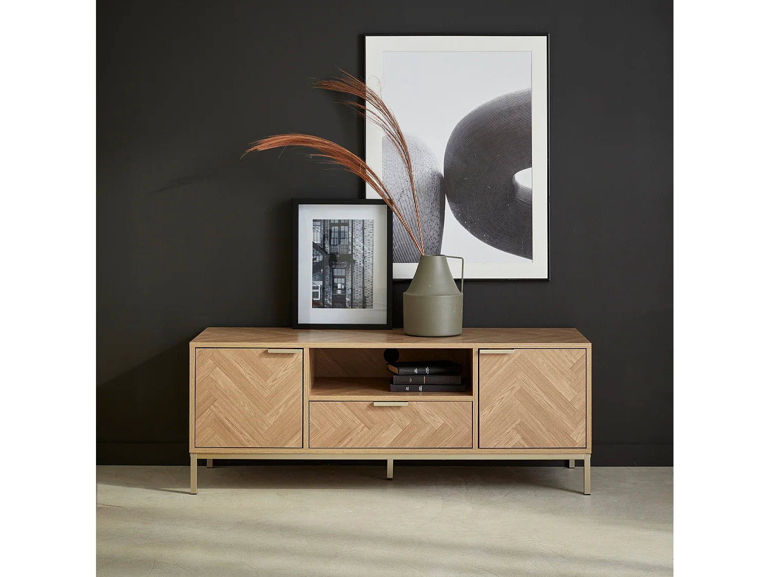 Mueble tv efecto madera en espiga 120cm natural