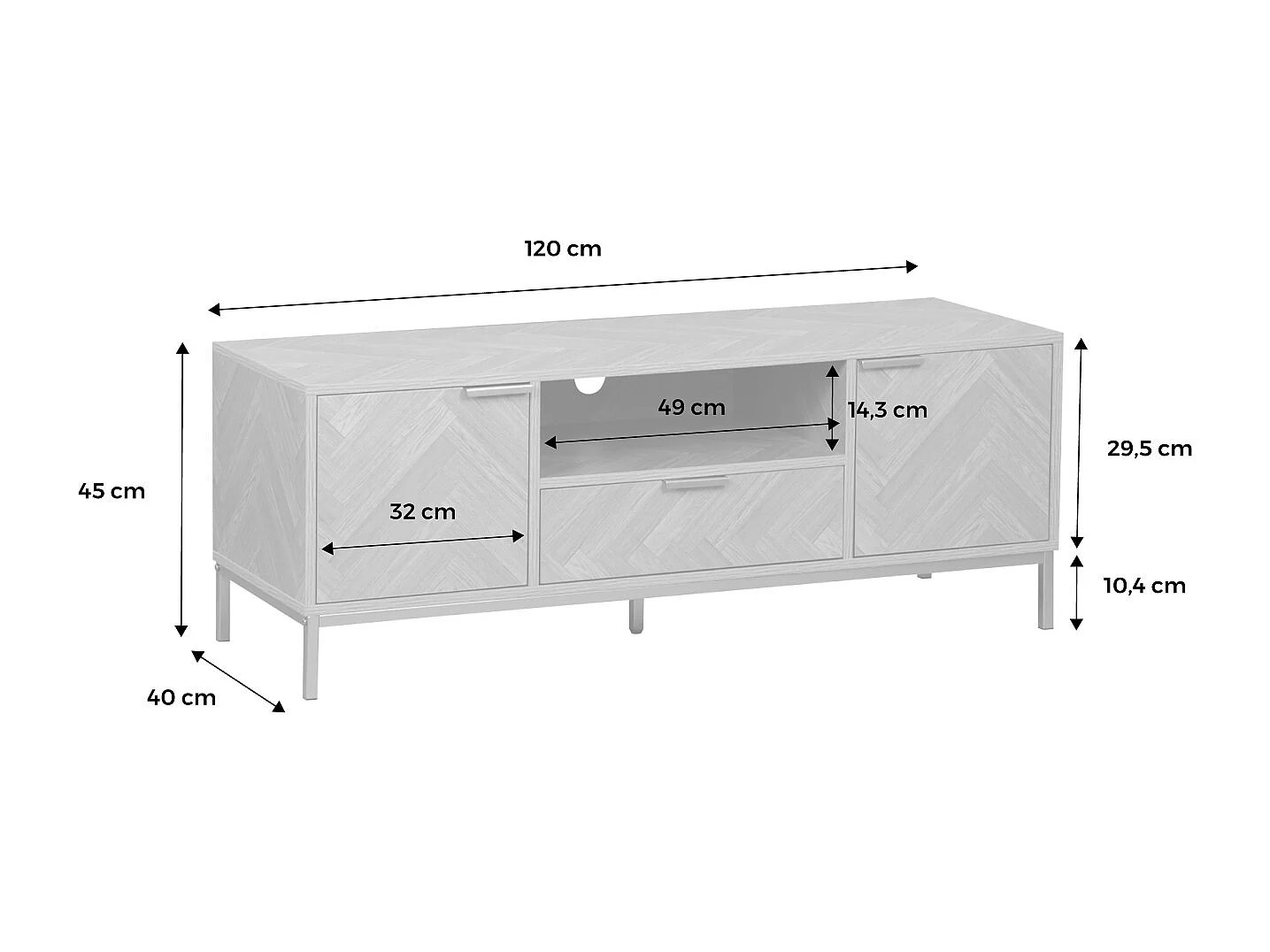 Mueble tv efecto madera en espiga 120cm natural