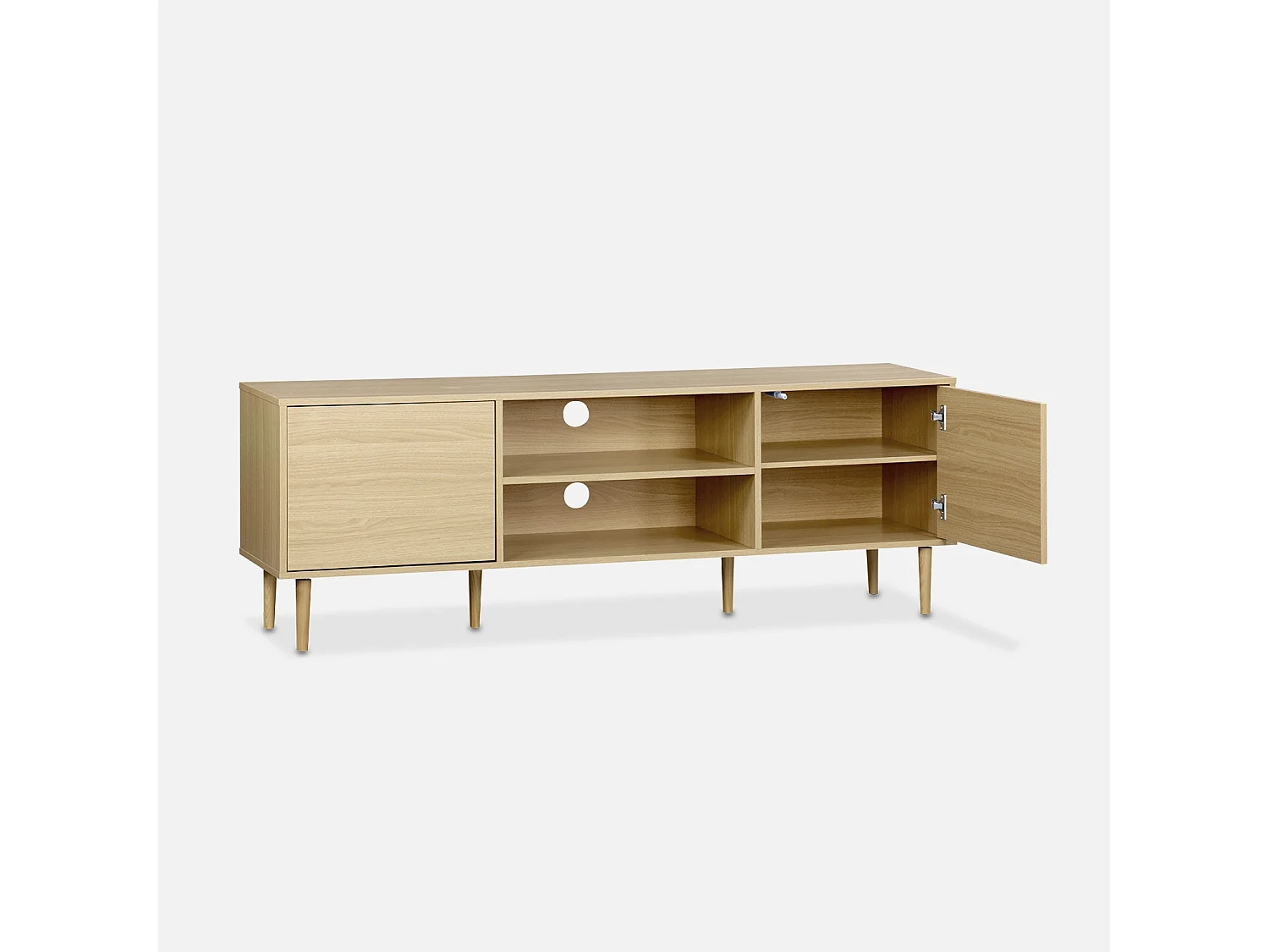 Meuble TV décor bois - Mika - 2 niveaux. 3 étagères. 2 portes. L 160 x l 40 x H 56cm