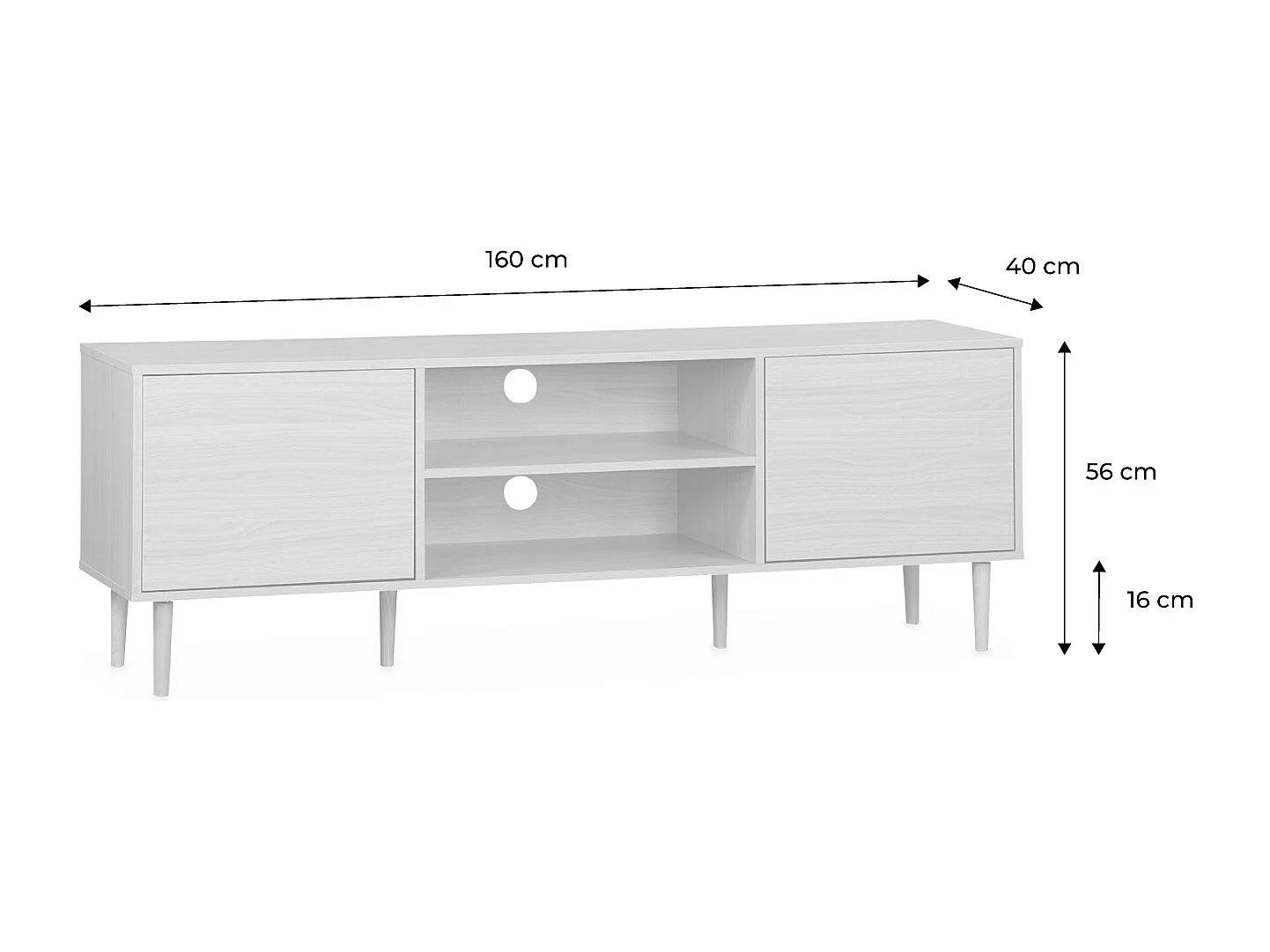 Mueble tv efecto madera con 2 niveles y 2 puertas,160cm natural