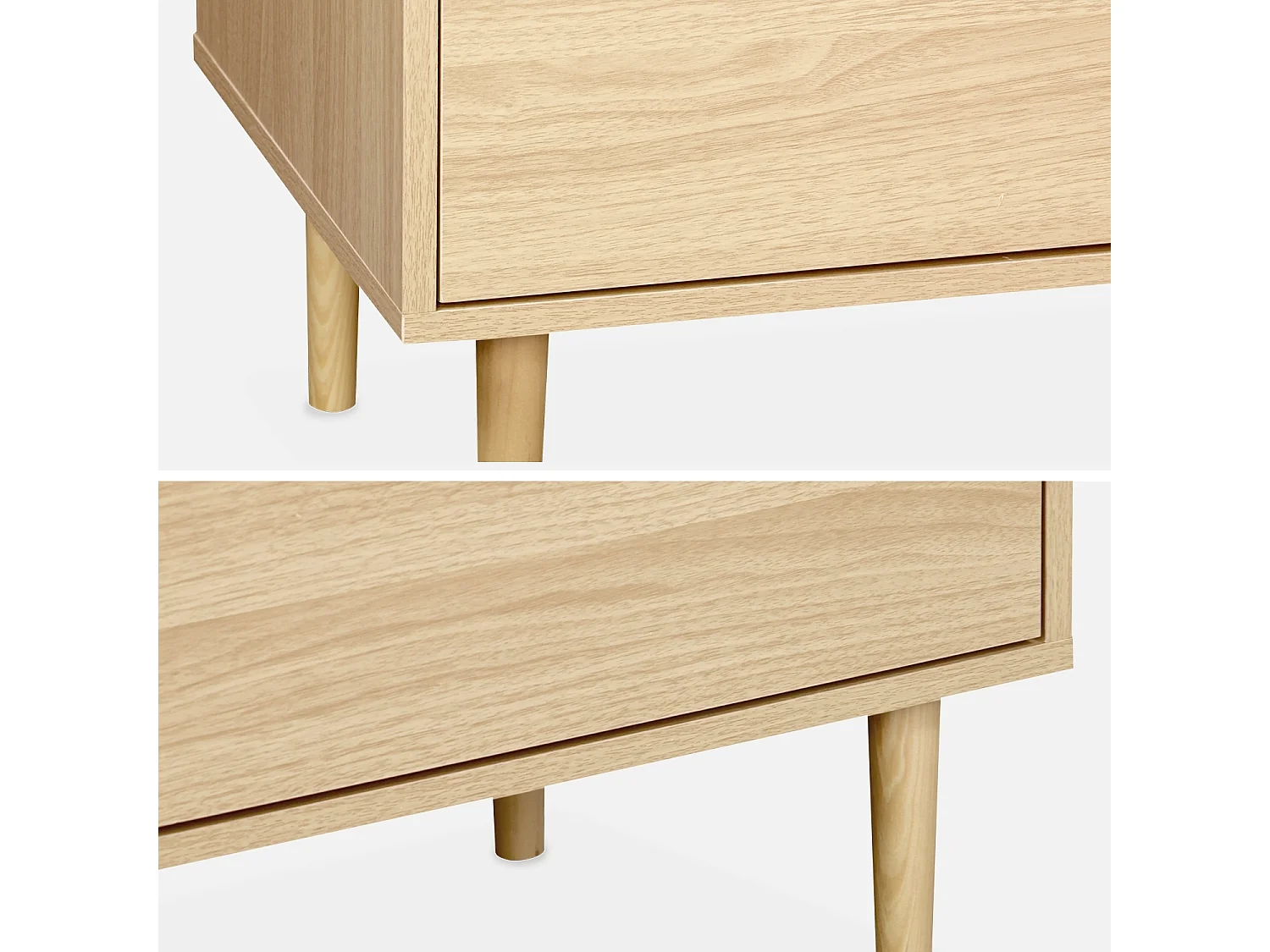 Meuble TV décor bois - Mika - 2 niveaux. 3 étagères. 2 portes. L 160 x l 40 x H 56cm