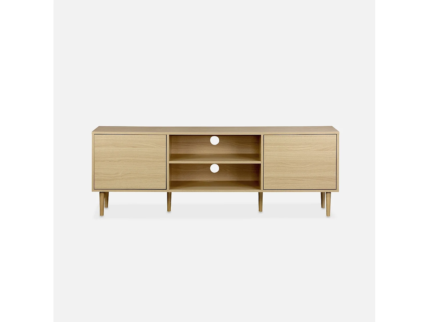 Meuble TV décor bois - Mika - 2 niveaux. 3 étagères. 2 portes. L 160 x l 40 x H 56cm
